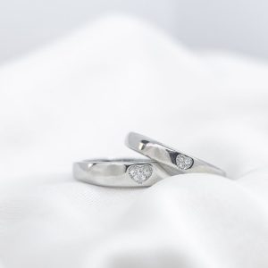 SILVER COUPLE HEART PROMISE RING SET